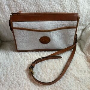 Vintage Dooney & Bourke All Weather Leather White & Tan Crossbody Bag